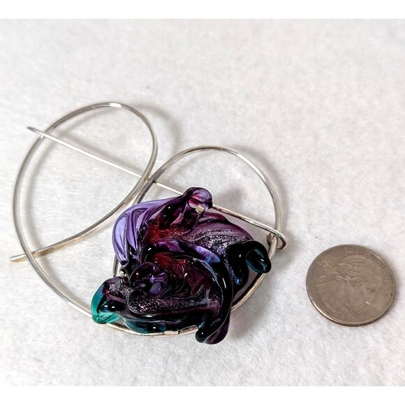 Artist Designed and handmade Glass Skarf Pin + Sterling Si;very see photos NWOT - Picture 6 of 7